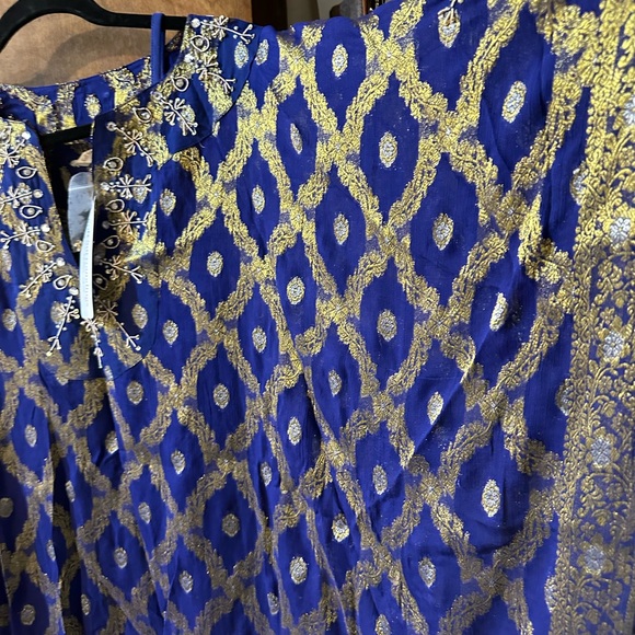 Soft Surroundings Blue and Gold Embroidered Top - Picture 5 of 6